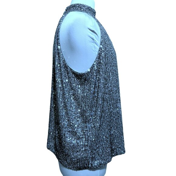 Halogen Women's Halter Neck Sequin Sleeveless Top Smocked Pearl Gray Sz XL NEW - Picture 3 of 7